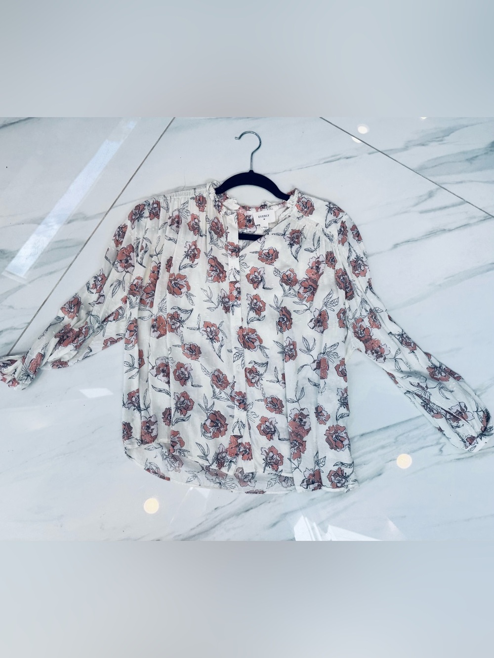 Everly Cream Blouse with Dusty Rose Floral Print, Small